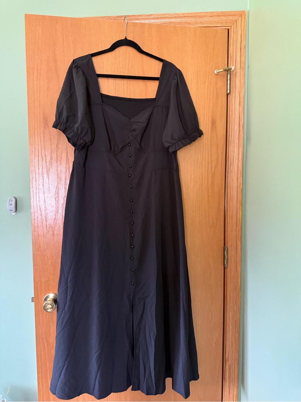Black Puff Sleeve Button-Front Dress